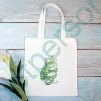 Tropical Leaves Initial Tote Bag