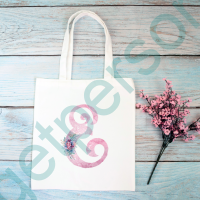 Pink Floral Initial Tote Bag